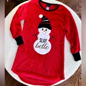 SLAY BELLE Christmas Pajamas Night Gown Girls Size 6/6x Red White Snowman Fuzzy